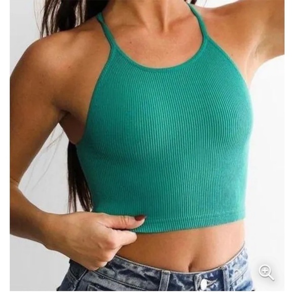 Fp Movement Teal Green Ribbed Cropped Active Brami Cami Size XS/S - Picture 1 of 6